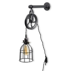 Rustic industrial pipe & pulley design - wall lamp with cordWall lights