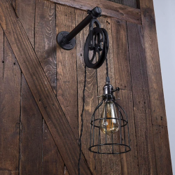 Rustikale industrielle Rohr & Riemenscheibe Design - Wandleuchte mit Kordel