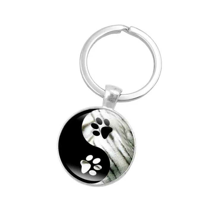 Yin Yang - Glas runde Schlüsselanhänger