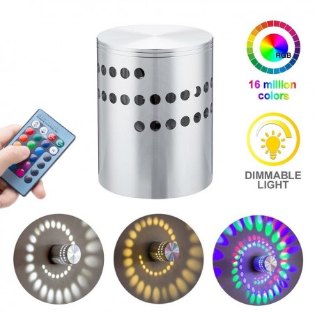 LED wall light with spiral hole - RGB - remote controllerWall lights