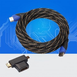 HDMI männliches zu männliches Videokabel - HDMI zu micro HDMI mini HDMI mit Miniadapter - Audio-Erweiterungskabel 5m