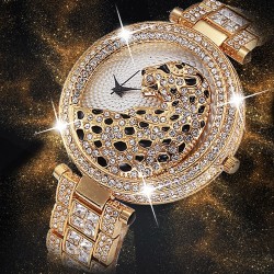 Luxusgold Quarzuhr mit Diamanten & Leoparden