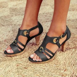 Modische Leder Gladiator Sandalen - hohe Absatz