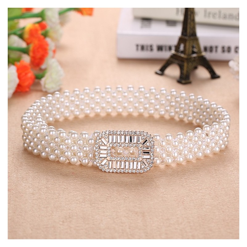 Elegant elastic belt with pearls & crystalsBelts