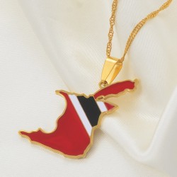 Trinidad & Tobago map flag pendant - gold necklaceNecklaces