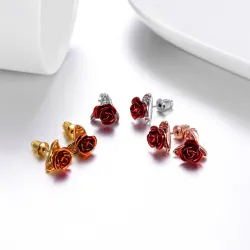 Gold Ohrringe mit roter Rose