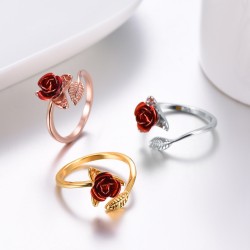 Gold- und Silberring mit roter Rose - verstellbar