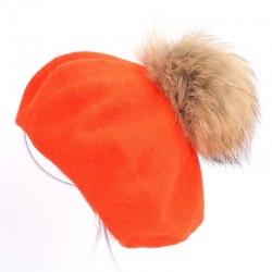 Elegantes Beret mit Pelz Pom-Pom