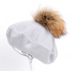 Elegantes Beret mit Pelz Pom-Pom