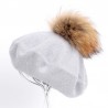 Elegantes Beret mit Pelz Pom-Pom