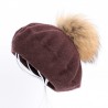 Elegantes Beret mit Pelz Pom-Pom