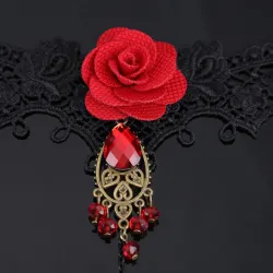 Gothic style lace bracelet with red rose & adjustable ringBracelets