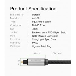 Ugreen Toslink - digitales optisches Kabel - Audioadapter 1m - 1,5m - 2m - 3m