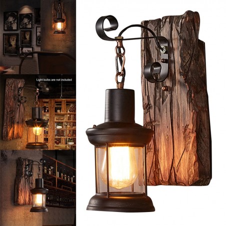Vintage - Holz Wandleuchte - LED Licht