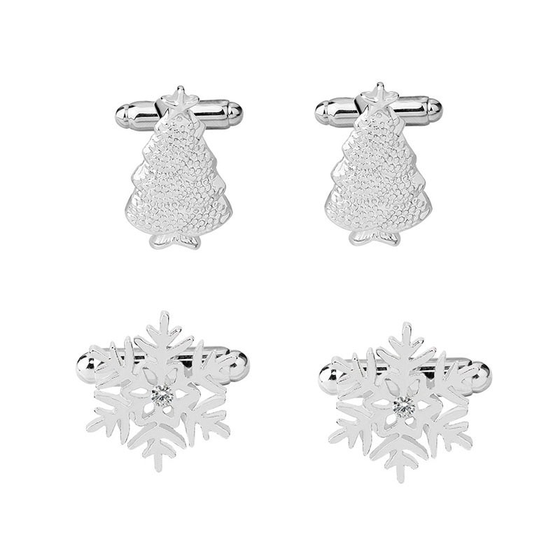 Silver cufflinks with snowflake and Christmas treeCufflinks