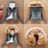 Fashionable denim & fleece short jacket with detachable fur collarJackets