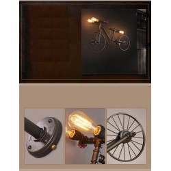 Bicycle & water pipe - vintage LED Edison light - wall lamp