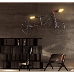 Bicycle & water pipe - vintage LED Edison light - wall lamp