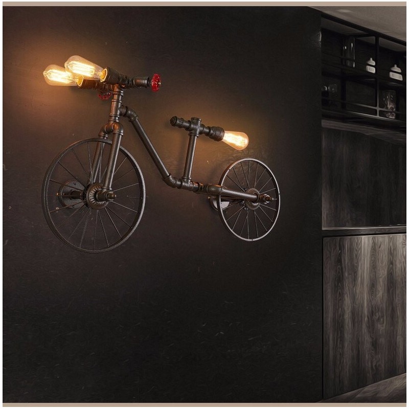 Bicycle & water pipe - vintage LED Edison light - wall lamp