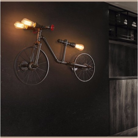 Bicycle & water pipe - vintage LED Edison light - wall lamp