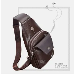 Fashionable crossbody leather bag with leaves pattern