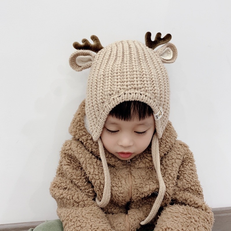 Winter hat with small reindeers horns & ears - knitted hat for kidsHats & caps